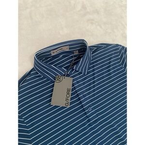 G/FORE Polo Shirt Mens Small Deep Sea Pencil Striped Tech Jersey Stretch Comfort